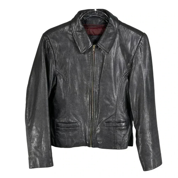 FIRST Genuine Leather VTG Women S Black Moto Biker Jacket Removable Liner Grunge - Picture 2 of 16